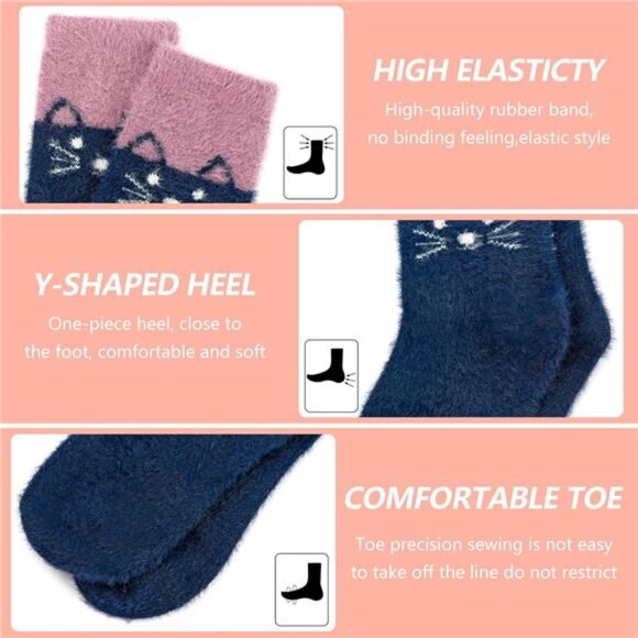 New 5 Pairs Fuzzy Soft Cozy Comfortable Socks for Women, Casual Sleep Comfy Sock - Picture 4 of 6